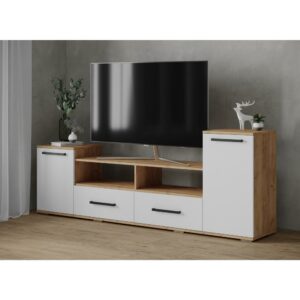 Тумба под ТВ Парус 2, дуб крафт золотой/белый