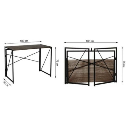 Стол на металлокаркасе BRABIX "LOFT CD-002", 1000х500х750 мм, складной, цвет морёный дуб, 641212