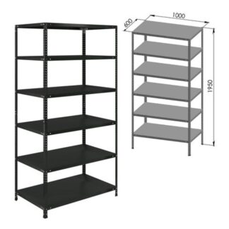 Стеллаж металлический BRABIX "ГРАФИТ MS KD-195/60-6", лофт, 1950х1000х600 мм, 6 полок, 291274, S240BR246693